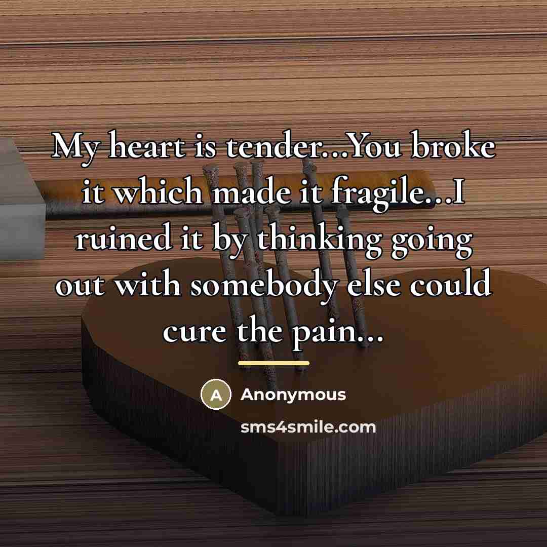 “My heart is tender...You broke it which made it fragile...I…” quote by Anonymous