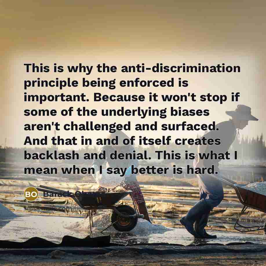 “This is why the anti-discrimination principle being enforced is important.…” quote by Barack Obama