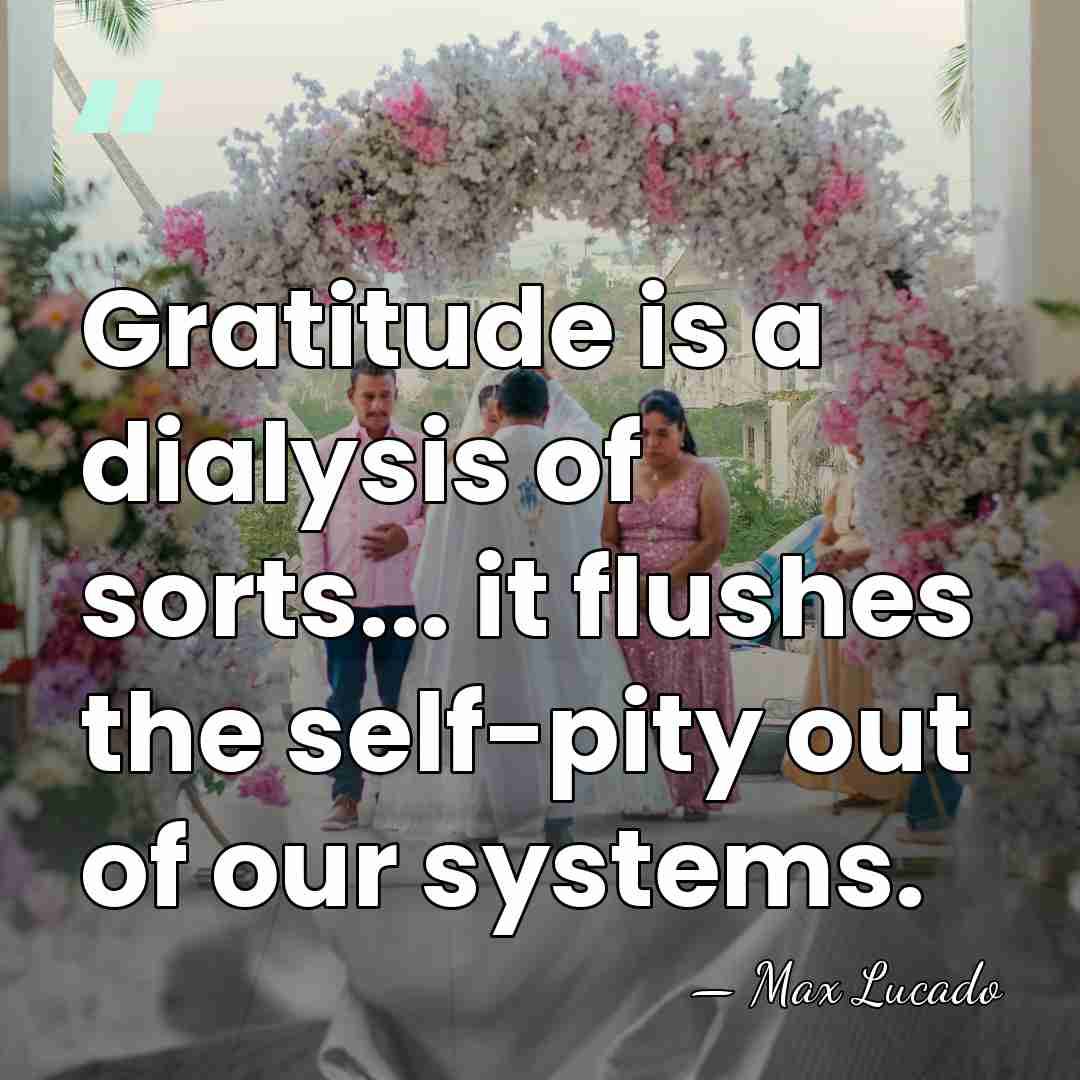 Gratitude is a dialysis of sorts... it flushes the self-pity out of&hellip; - Max Lucado