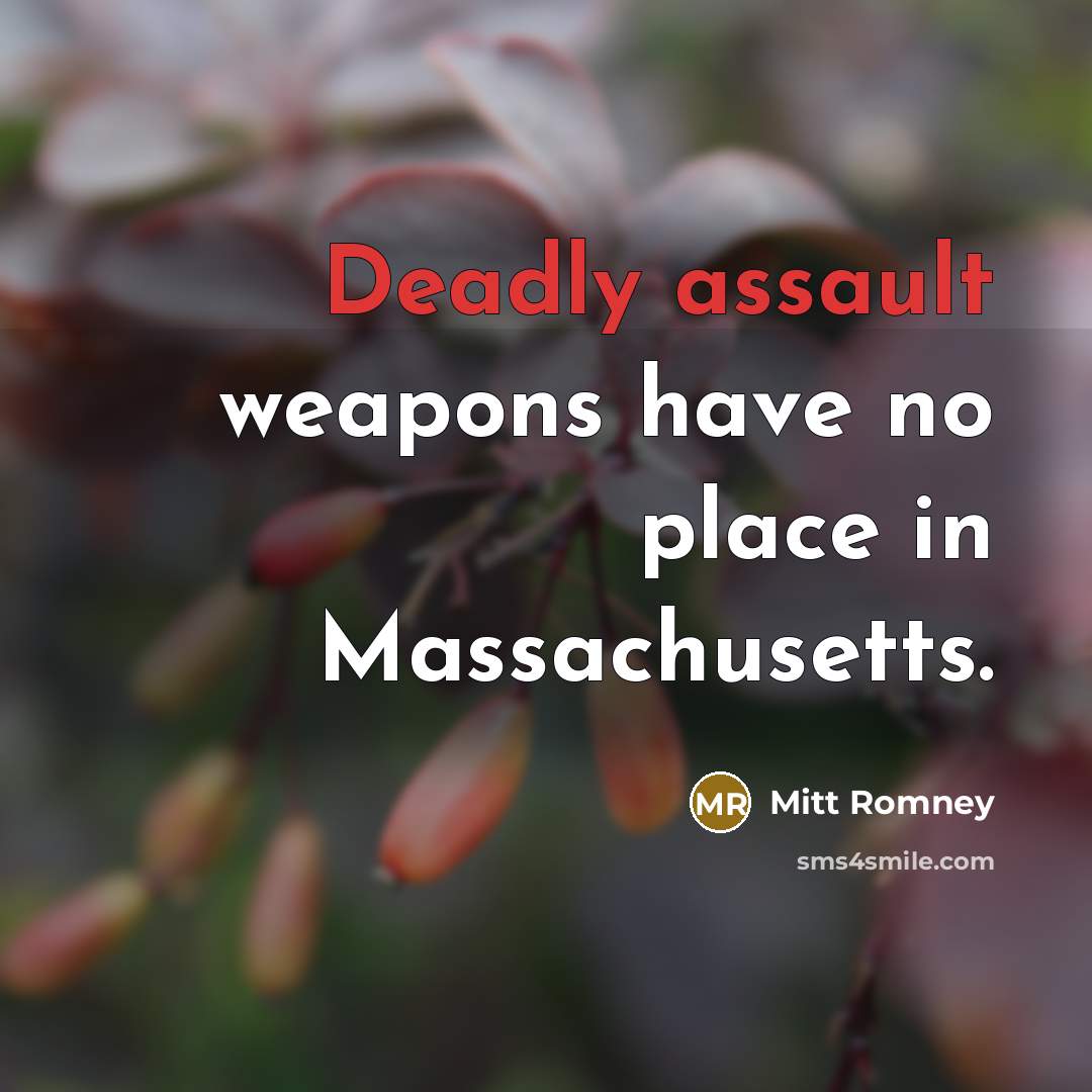 “Deadly assault weapons have no place in Massachusetts.” quote by Mitt Romney