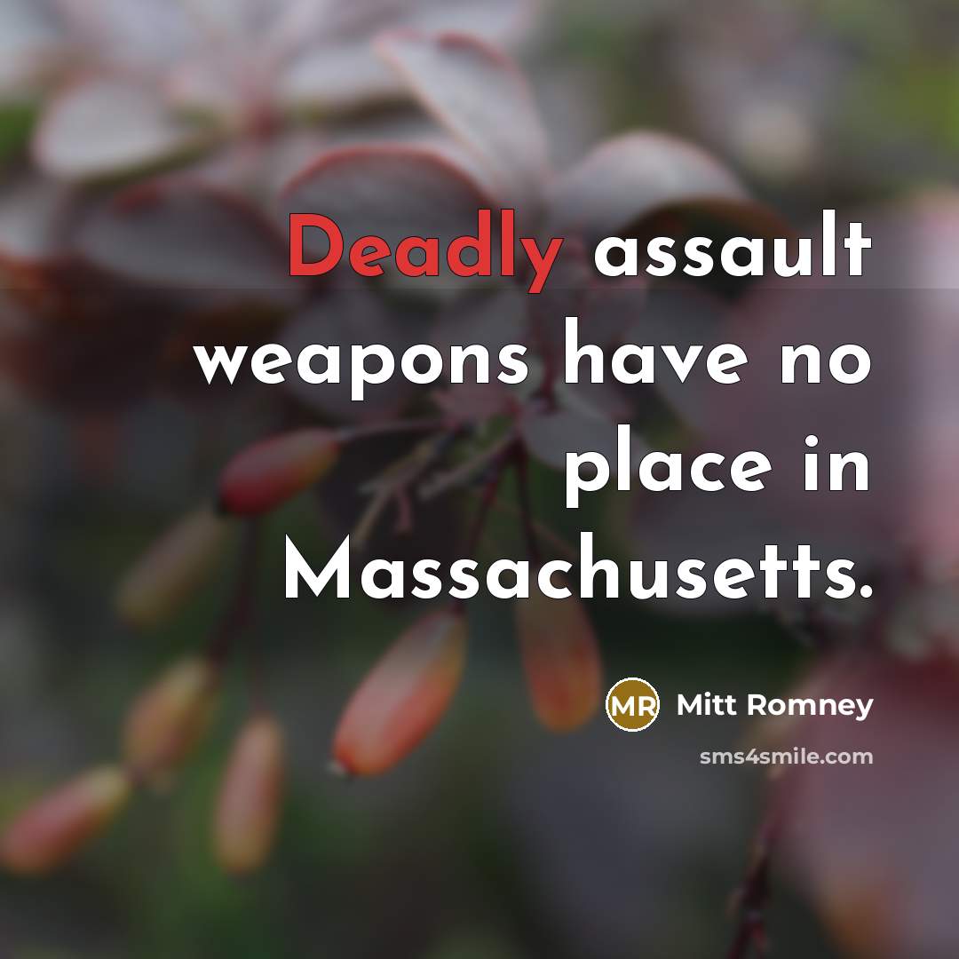 “Deadly assault weapons have no place in Massachusetts.…” quote by Mitt Romney