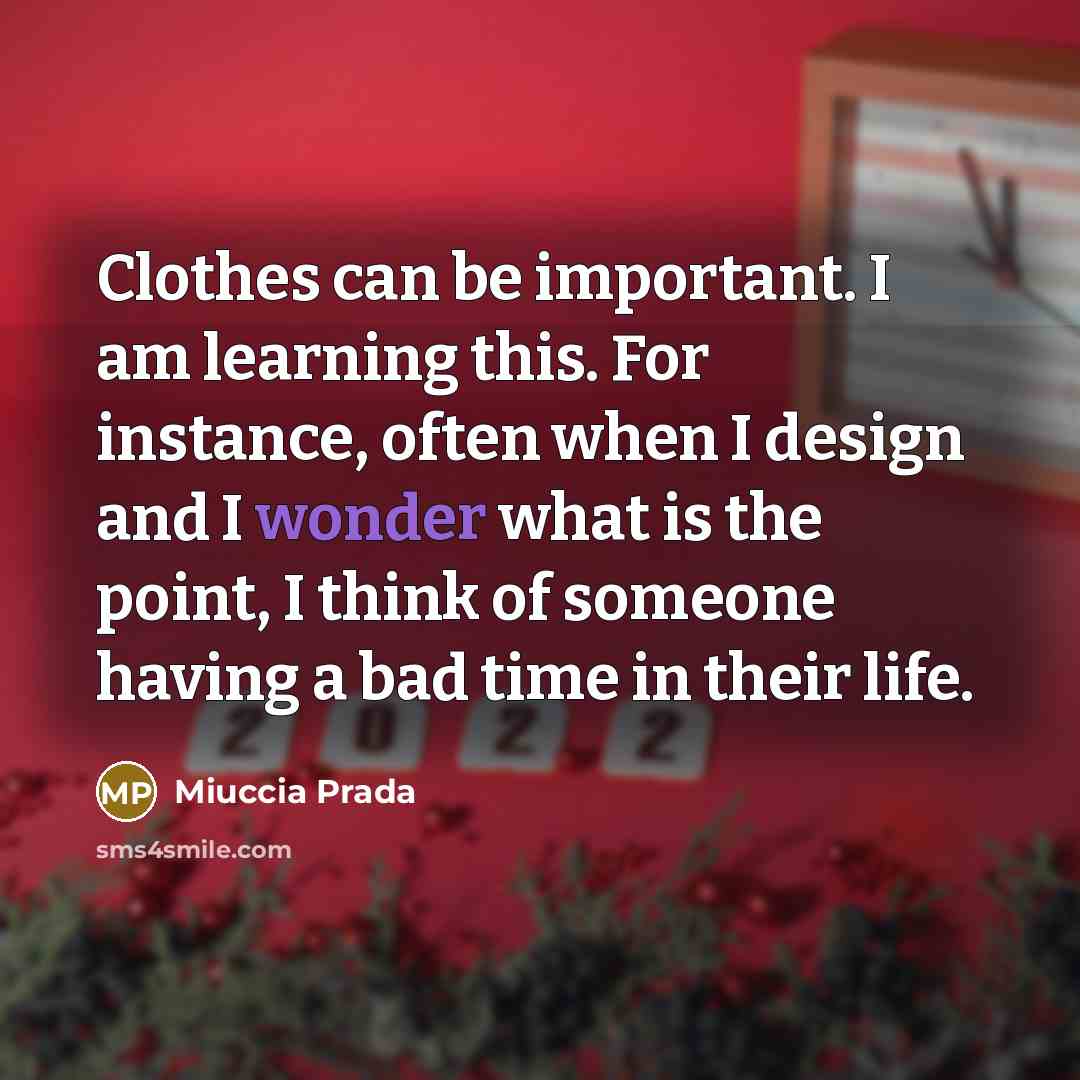 “Clothes can be important. I am learning this. For instance,…” quote by Miuccia Prada