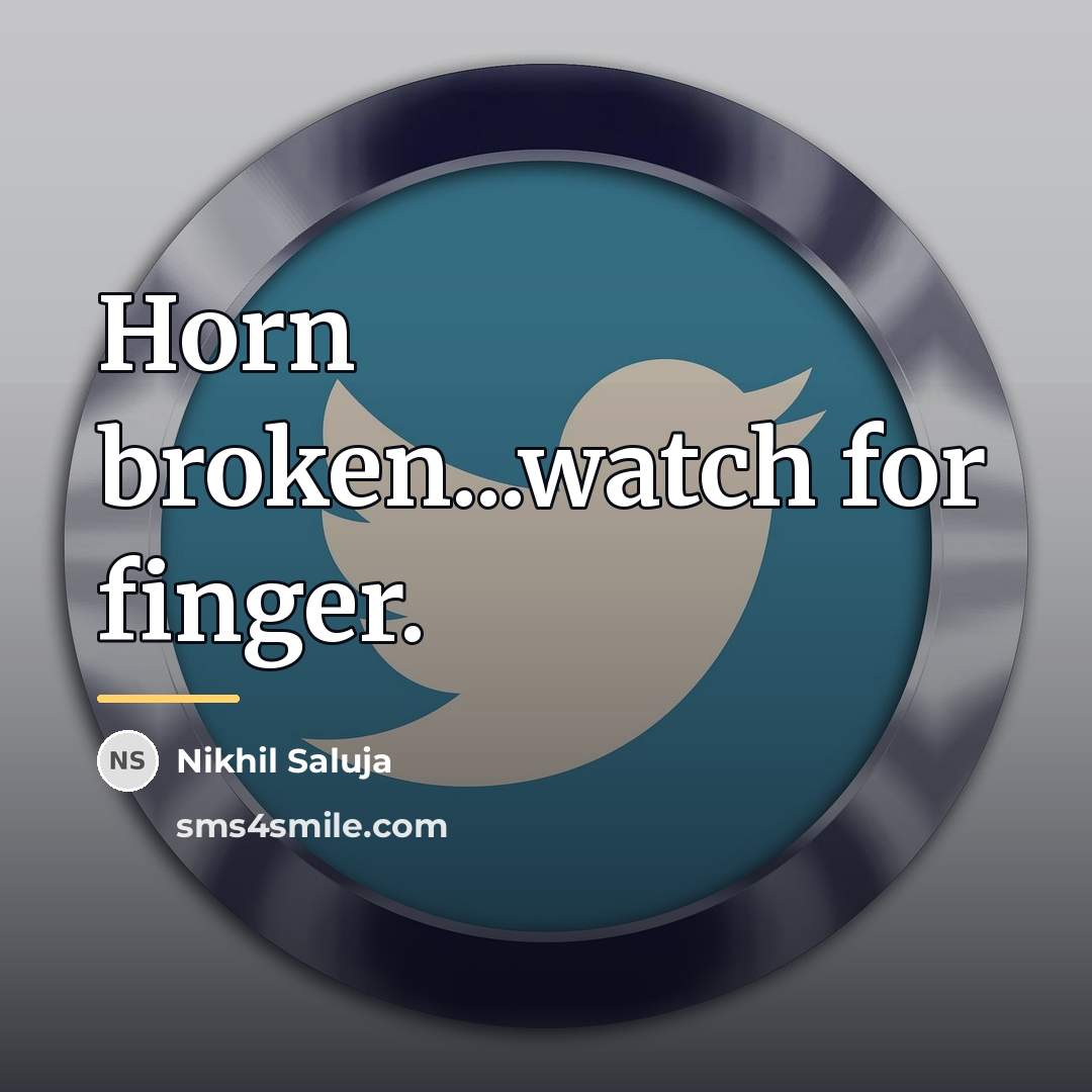 “Horn broken...watch for finger.…” quote by Nikhil Saluja