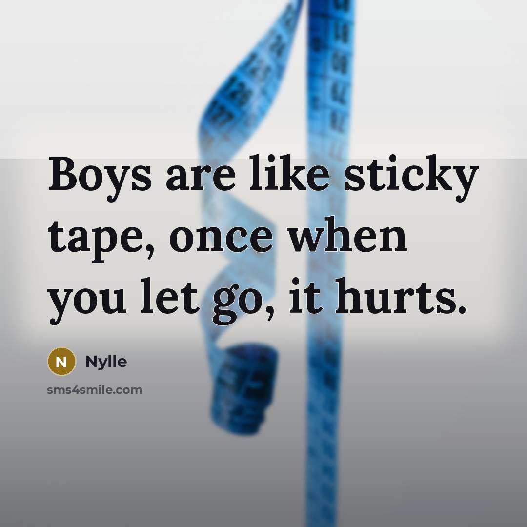 “Boys are like sticky tape, once when you let go,…” quote by Nylle