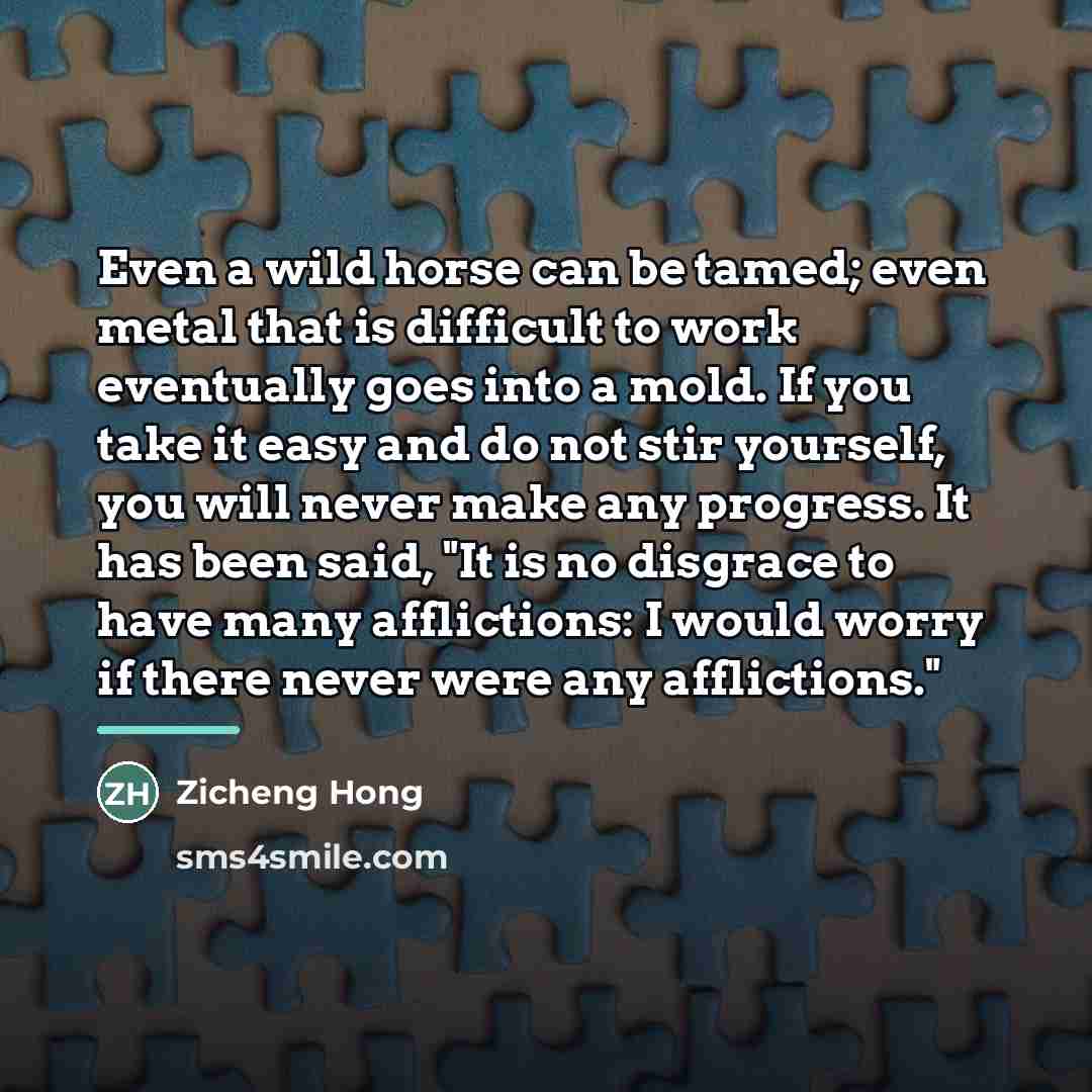 “Even a wild horse can be tamed; even metal that…” quote by Zicheng Hong