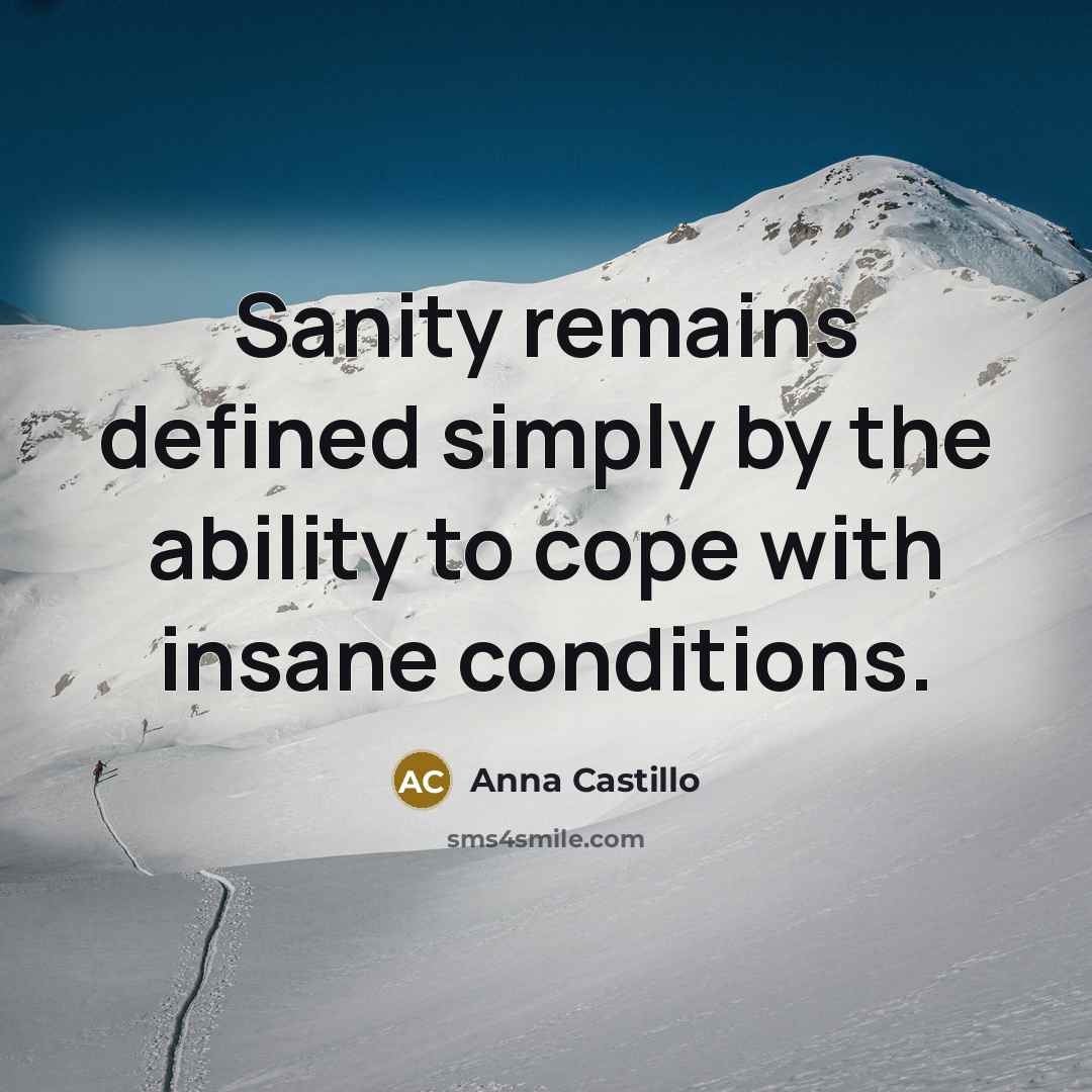 “Sanity remains defined simply by the ability to cope with insane conditions.” quote by Anna Castillo