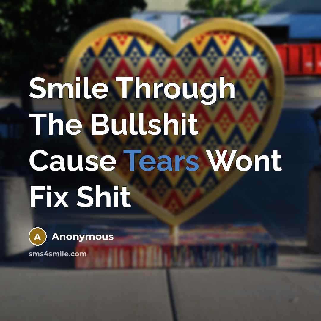 “Smile Through The Bullshit Cause Tears Wont Fix Shit…” quote by Anonymous