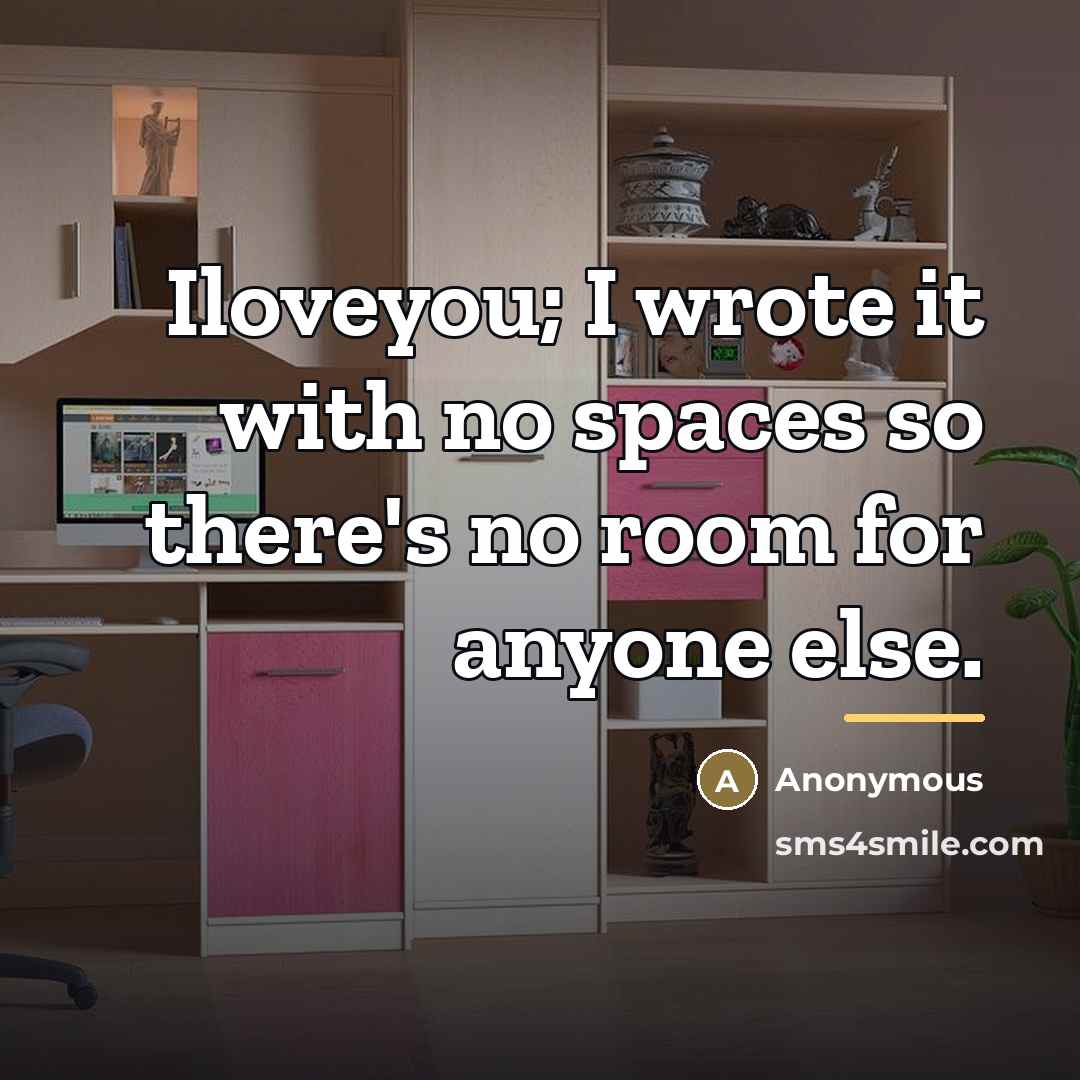 “Iloveyou; I wrote it with no spaces so there's no…” quote by Anonymous