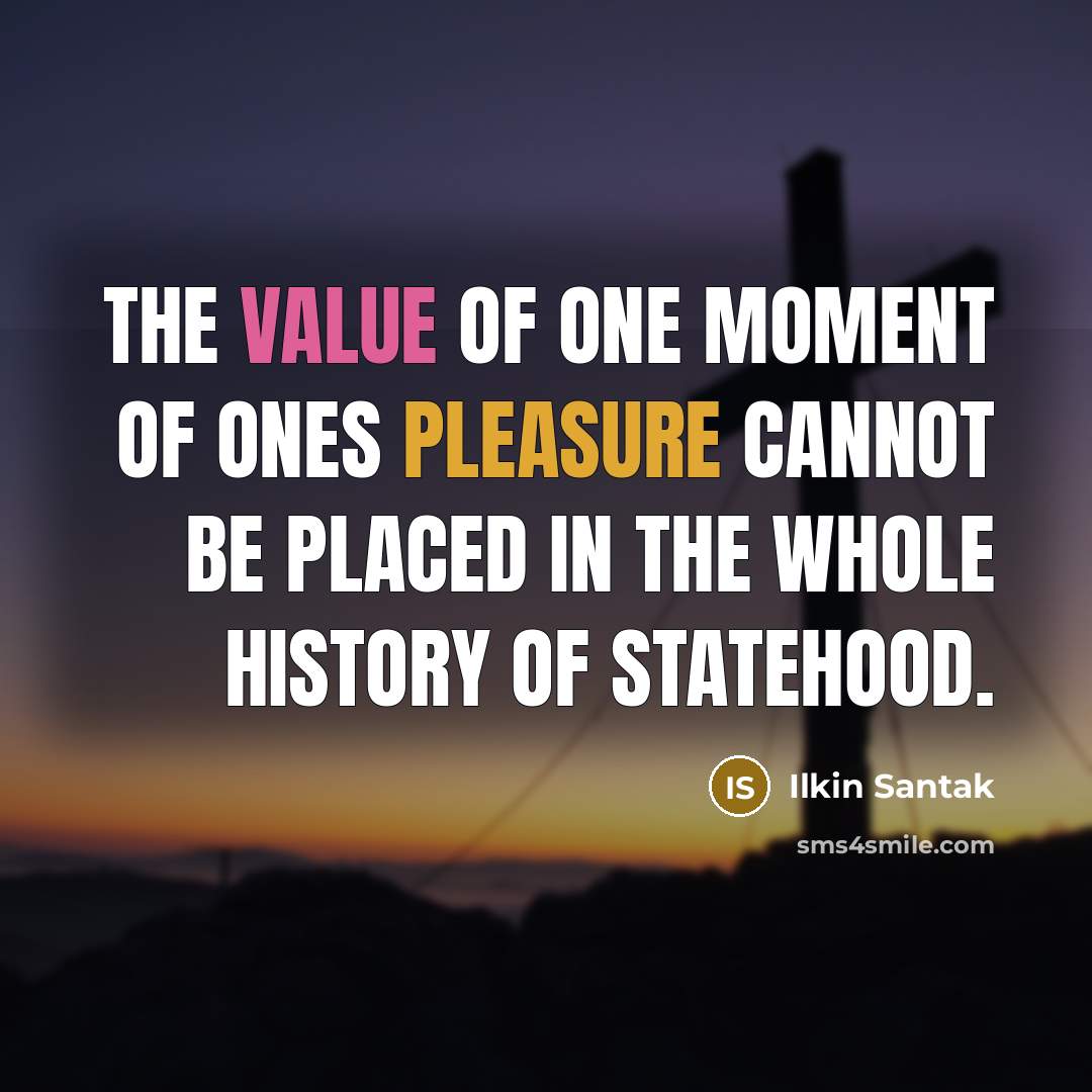 “The value of one moment of ones pleasure cannot be…” quote by Ilkin Santak