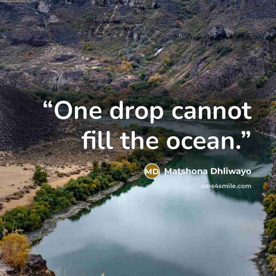 “One drop cannot fill the ocean.” quote by Matshona Dhliwayo