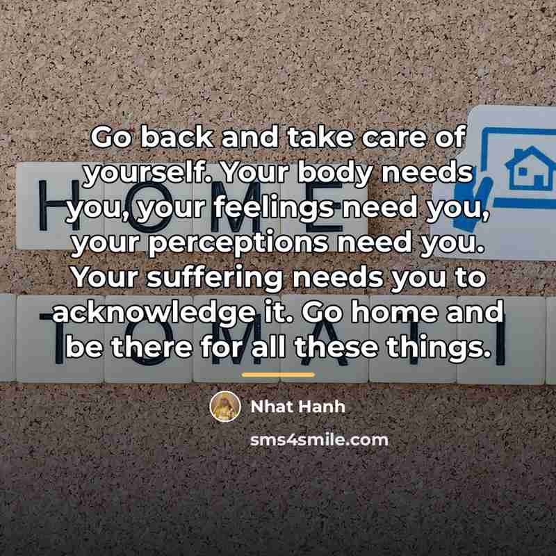 “Go back and take care of yourself. Your body needs…” quote by Nhat Hanh