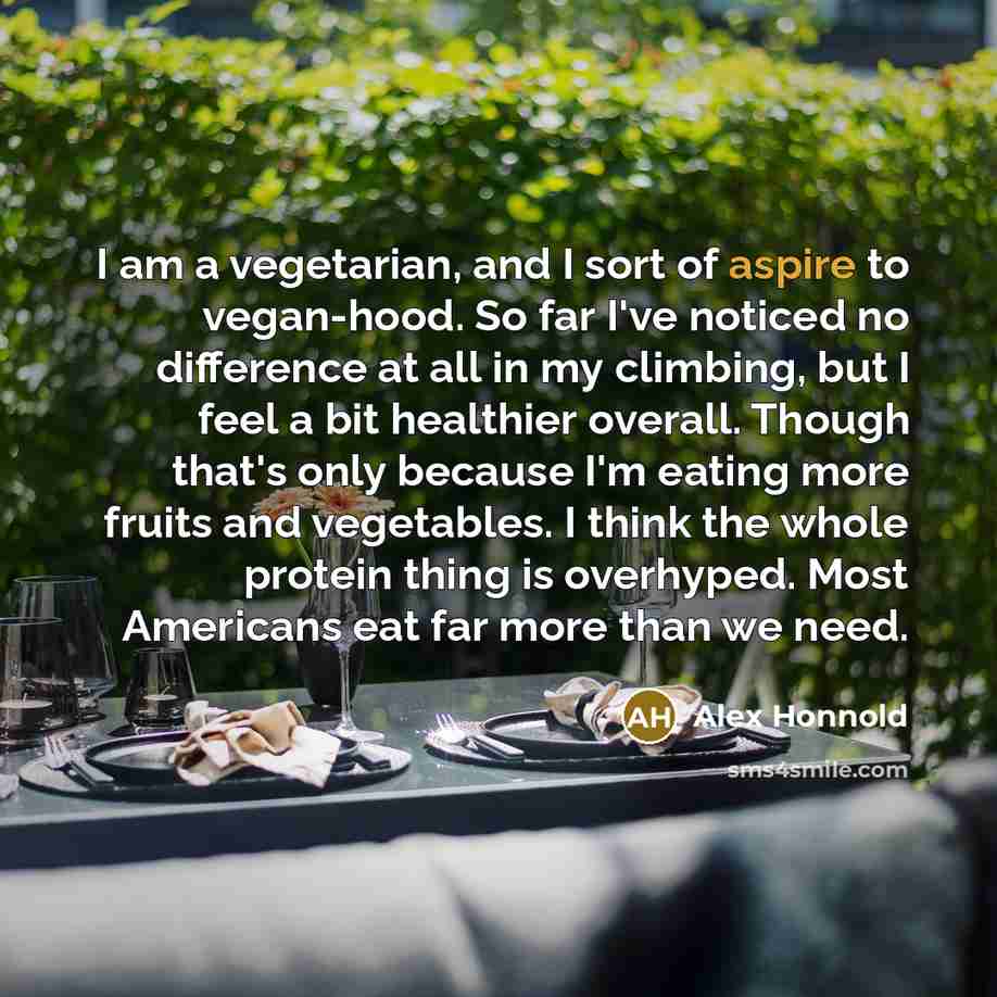 “I am a vegetarian, and I sort of aspire to…” quote by Alex Honnold