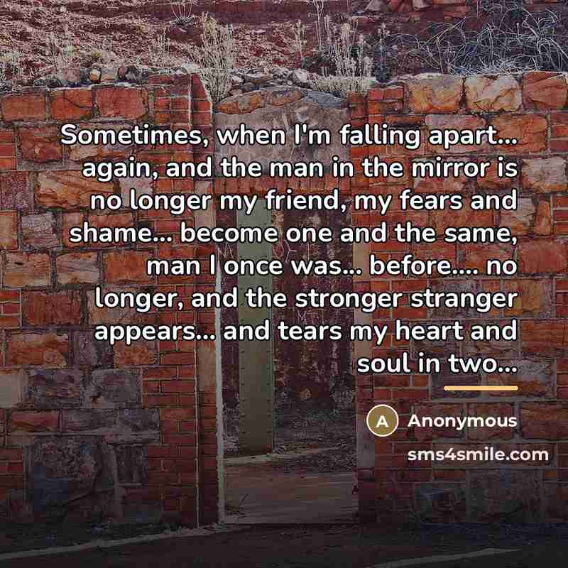 “Sometimes, when I'm falling apart... again, and the man in…” quote by Anonymous