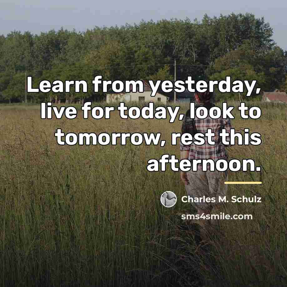 “Learn from yesterday, live for today, look to tomorrow, rest…” quote by Charles M. Schulz