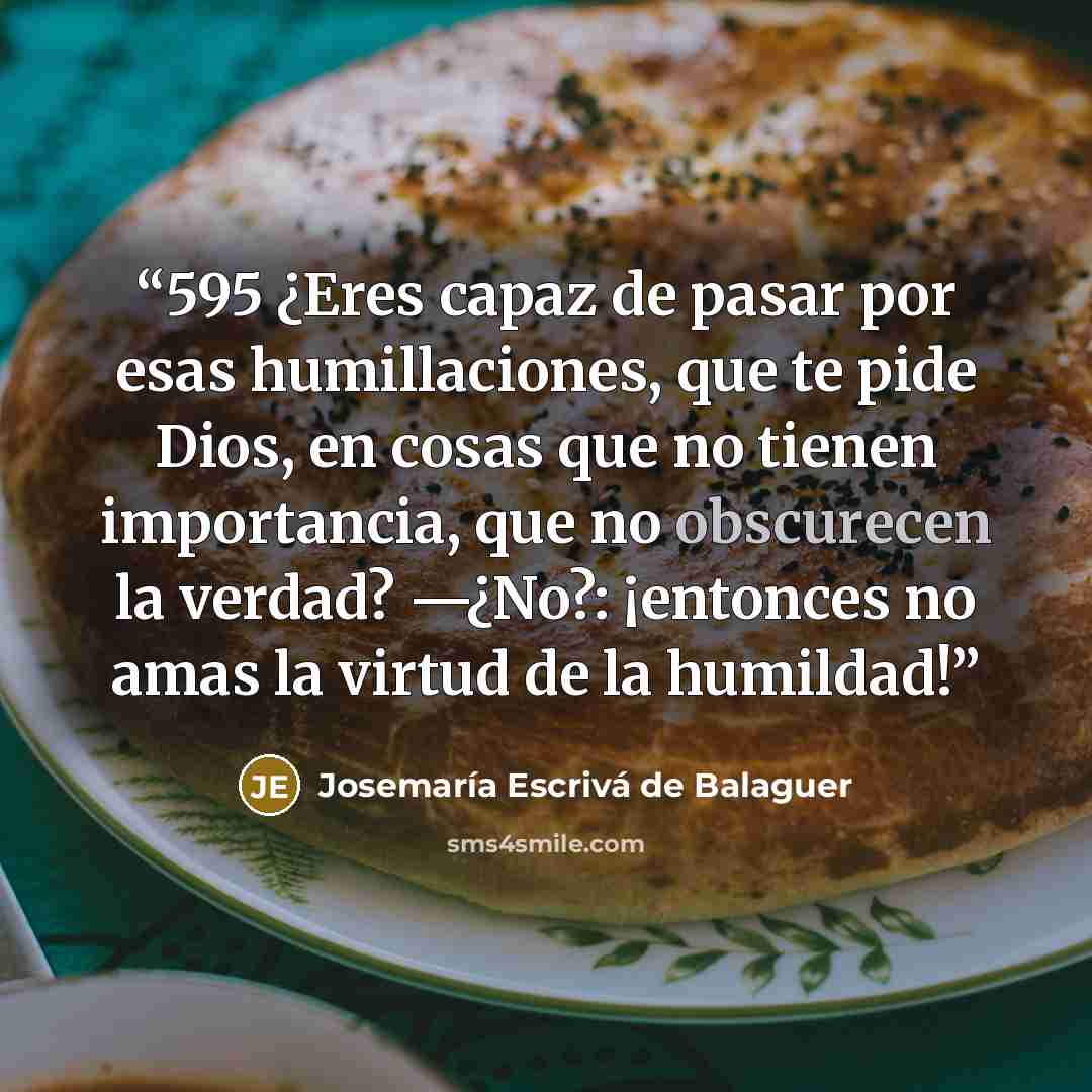 “595 ¿Eres capaz de pasar por esas humillaciones, que te pide Dios, en cosas que no tienen importancia, que no obscurecen la verdad? —﻿¿No?: ¡entonces no amas la virtud de la humildad!” quote by Josemaría Escrivá de Balaguer