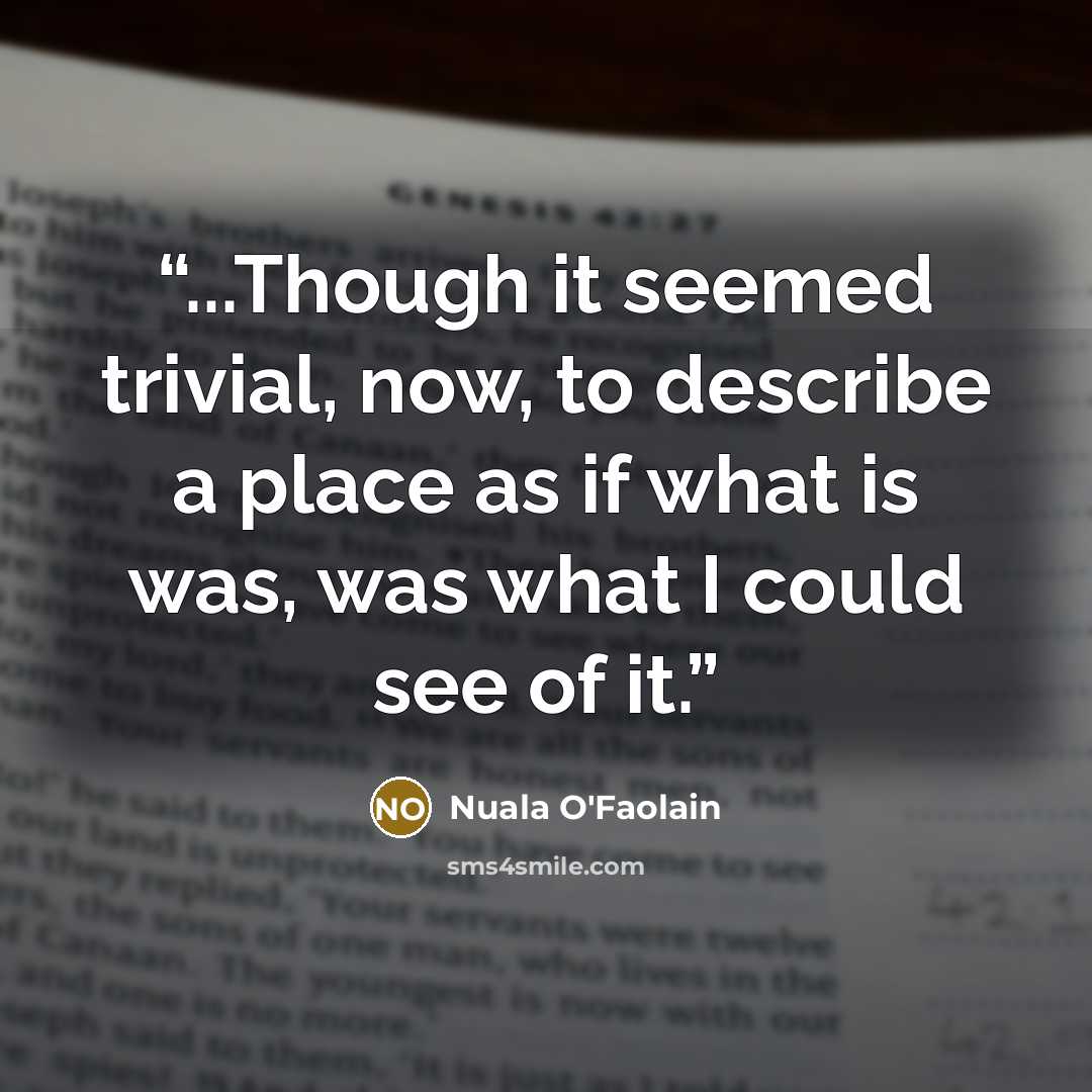“...Though it seemed trivial, now, to describe a place as if what is was, was what I could see of it.” quote by Nuala O'Faolain