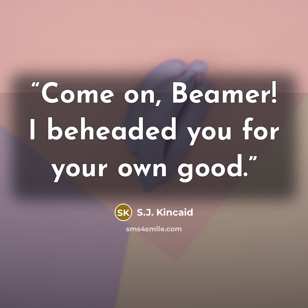 “Come on, Beamer! I beheaded you for your own good.” quote by S.J. Kincaid