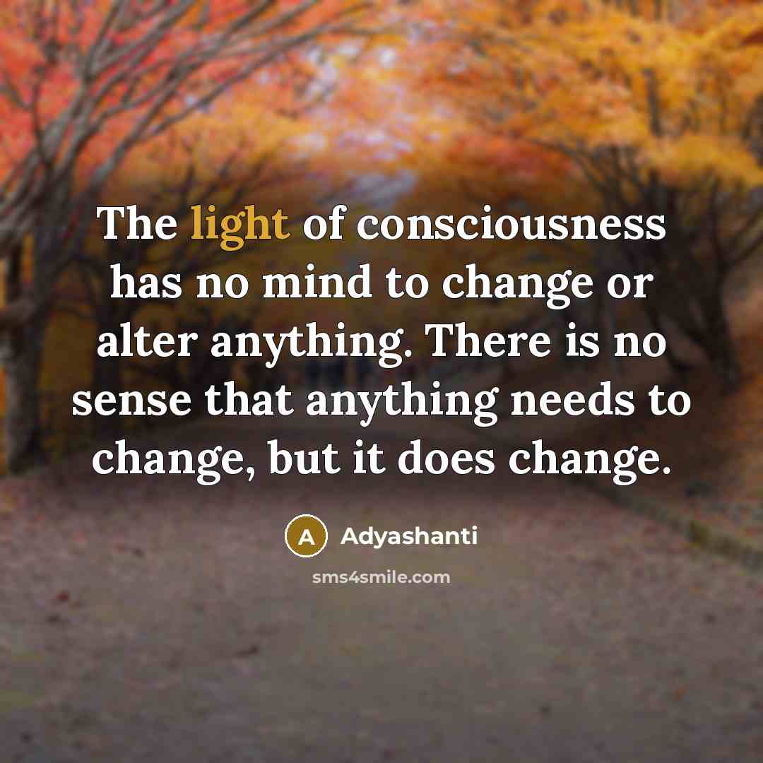 “The light of consciousness has no mind to change or…” quote by Adyashanti