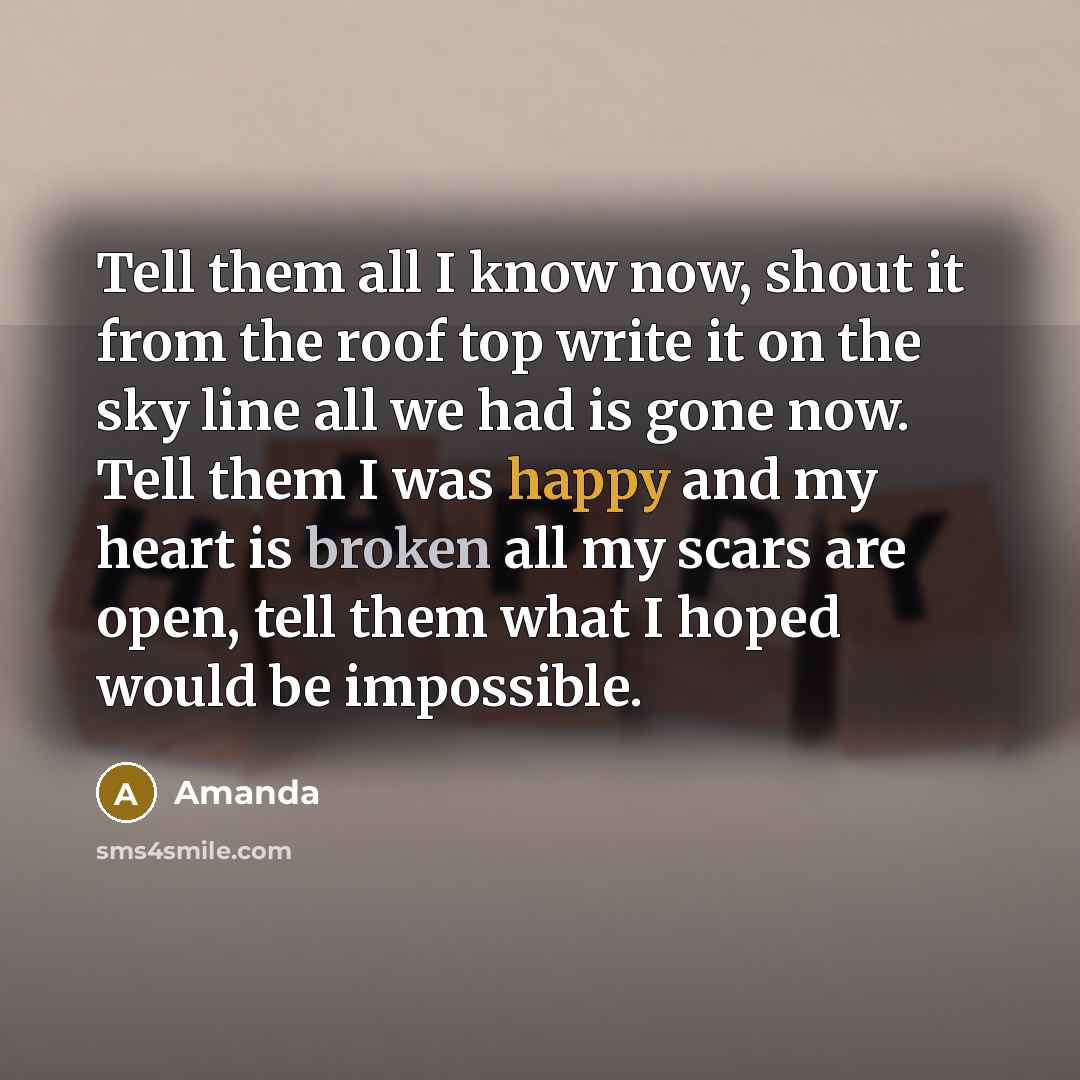 “Tell them all I know now, shout it from the…” quote by Amanda