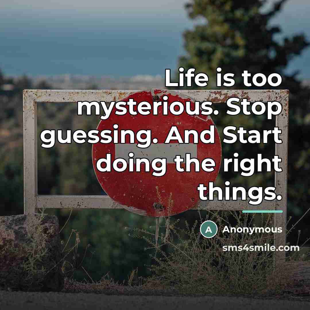 “Life is too mysterious. Stop guessing. And Start doing the…” quote by Anonymous