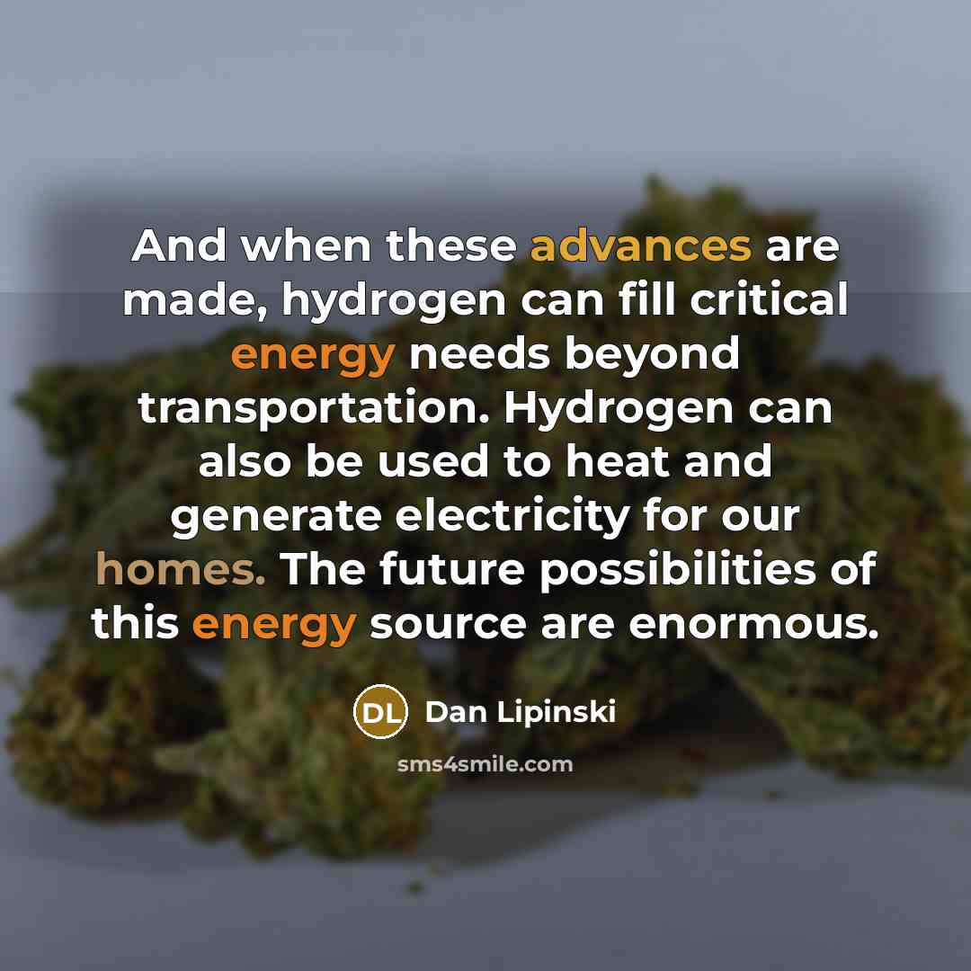 “And when these advances are made, hydrogen can fill critical energy needs beyond transportation. Hydrogen can also be used to heat and generate electricity for our homes. The future possibilities of this energy source are enormous.” quote by Dan Lipinski