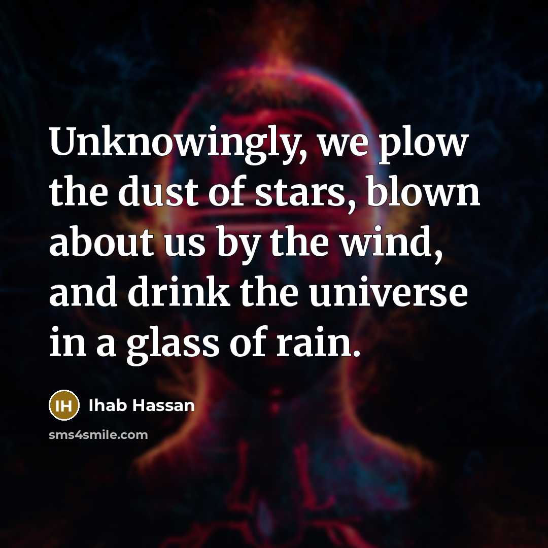 “Unknowingly, we plow the dust of stars, blown about us…” quote by Ihab Hassan