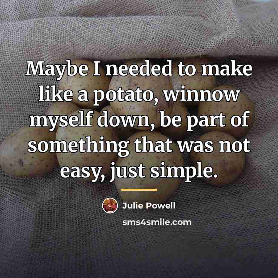 “Maybe I needed to make like a potato, winnow myself…” quote by Julie Powell