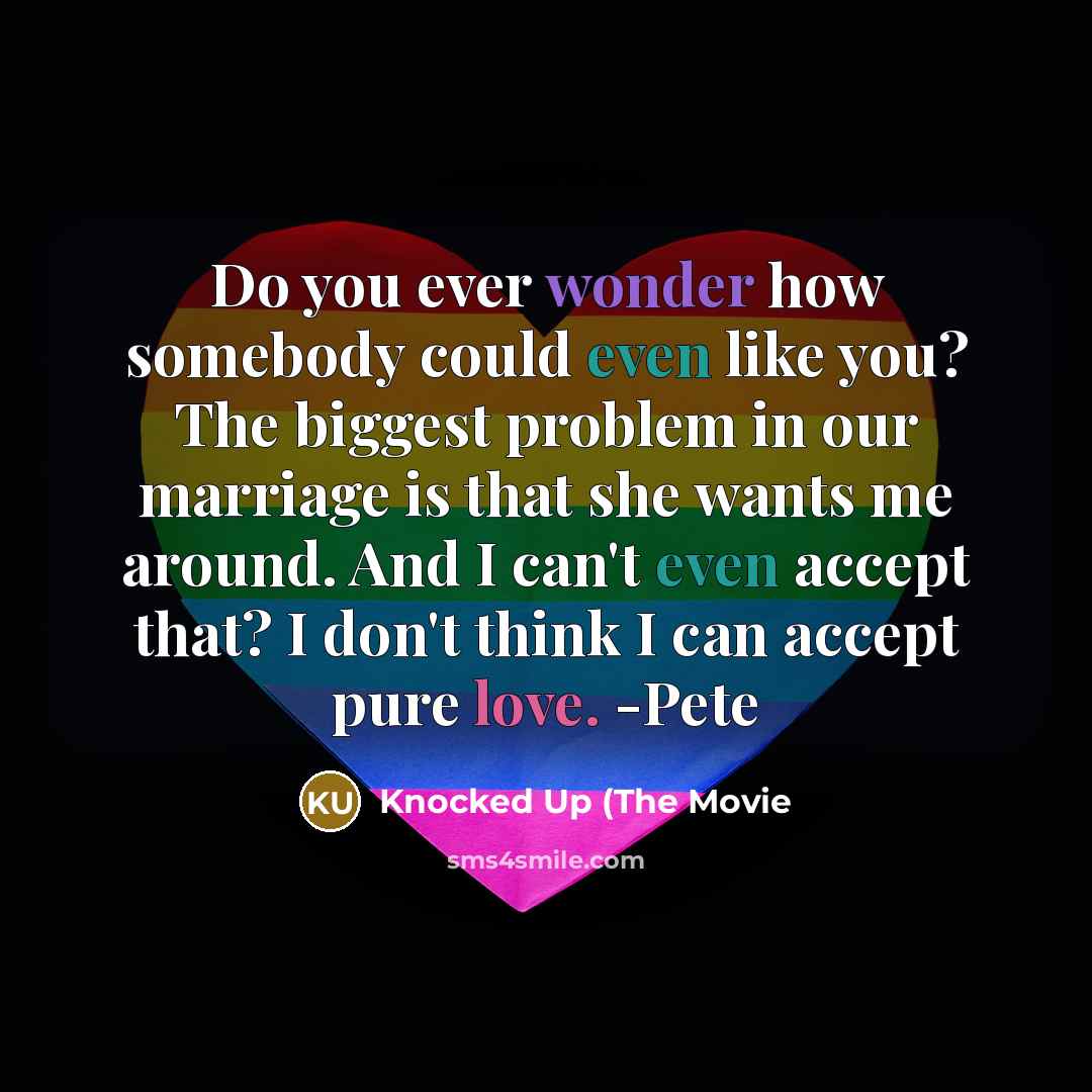“Do you ever wonder how somebody could even like you?…” quote by Knocked Up (The Movie