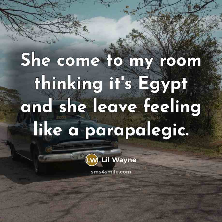 “She come to my room thinking it's Egypt and she leave feeling like a parapalegic.” quote by Lil Wayne