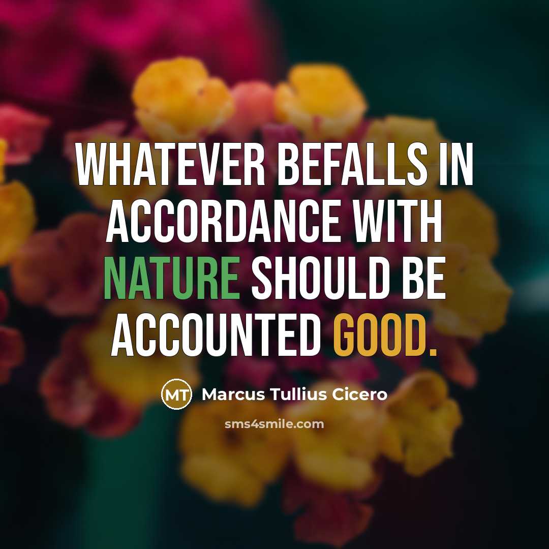 “Whatever befalls in accordance with nature should be accounted good.…” quote by Marcus Tullius Cicero