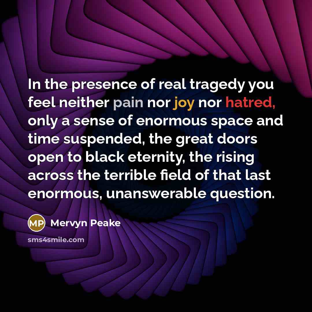 “In the presence of real tragedy you feel neither pain…” quote by Mervyn Peake