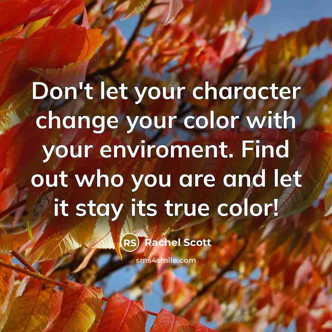 “Don't let your character change your color with your enviroment. Find out who you are and let it stay its true color!” quote by Rachel Scott