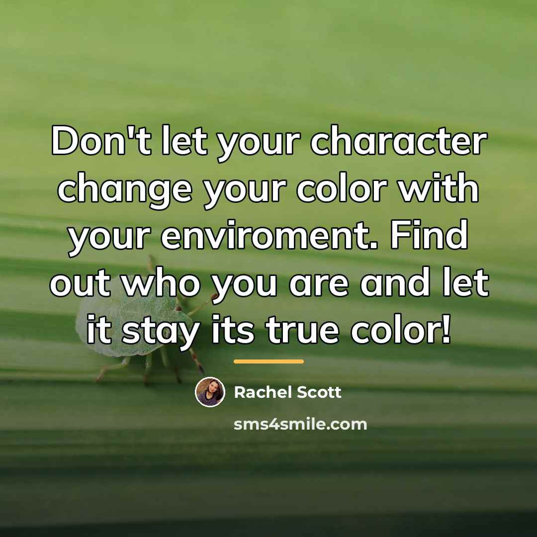 “Don't let your character change your color with your enviroment.…” quote by Rachel Scott