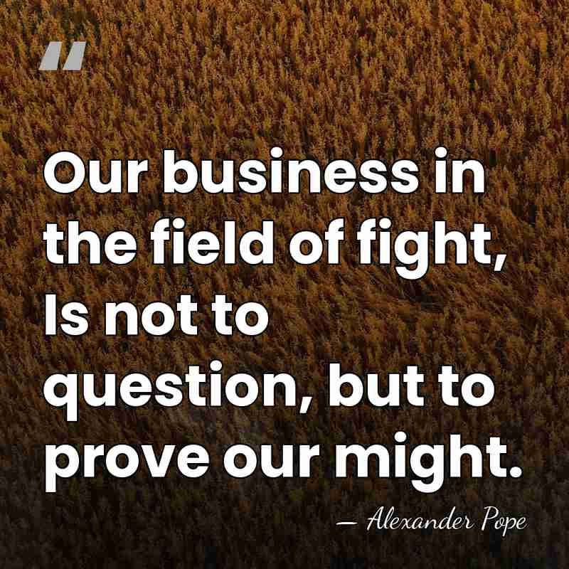 Our business in the field of fight, Is not to question, but&hellip; - Alexander Pope