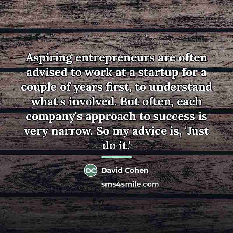 “Aspiring entrepreneurs are often advised to work at a startup…” quote by David Cohen