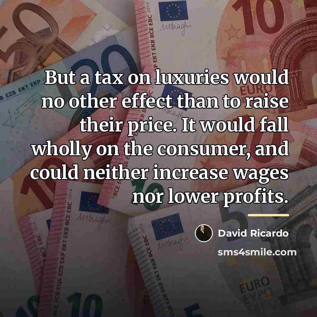 “But a tax on luxuries would no other effect than…” quote by David Ricardo