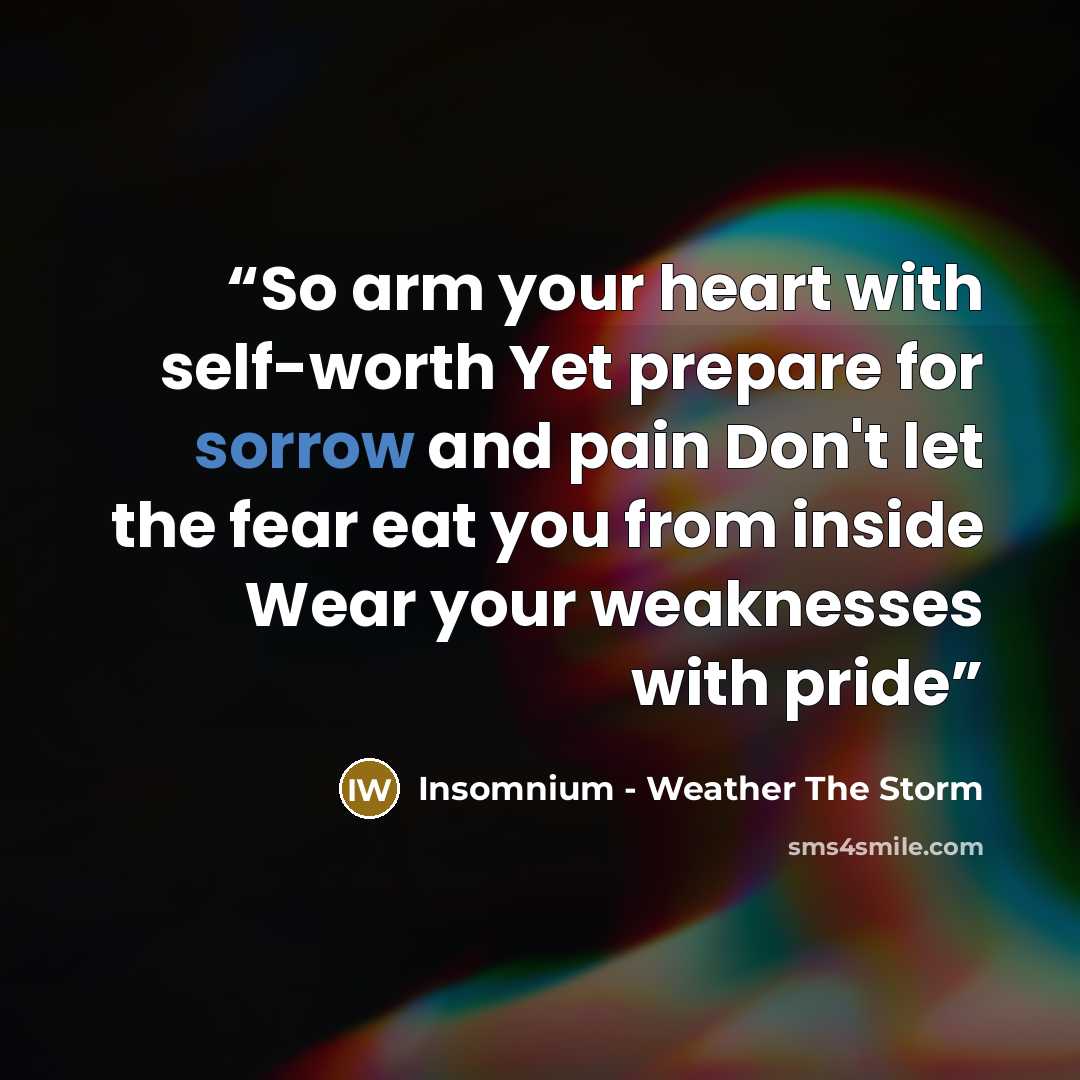 “So arm your heart with self-worth Yet prepare for sorrow and pain Don't let the fear eat you from inside Wear your weaknesses with pride” quote by Insomnium - Weather The Storm