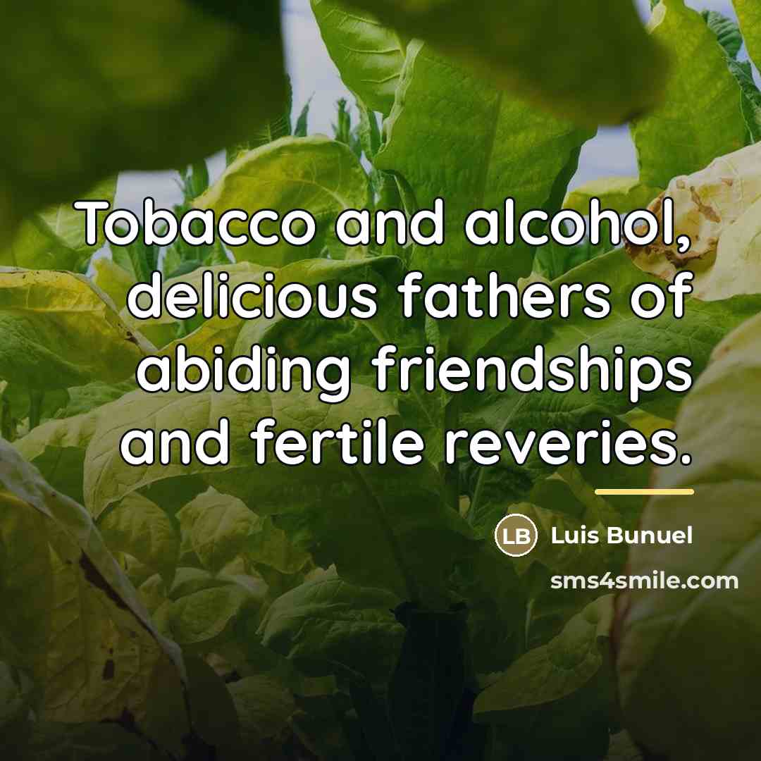 “Tobacco and alcohol, delicious fathers of abiding friendships and fertile…” quote by Luis Bunuel