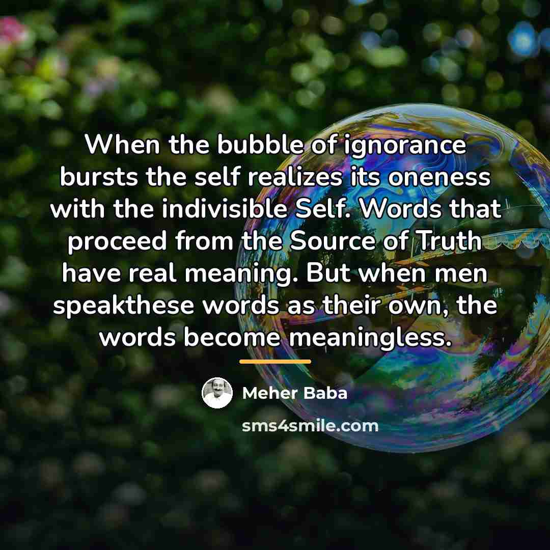 “When the bubble of ignorance bursts the self realizes its…” quote by Meher Baba