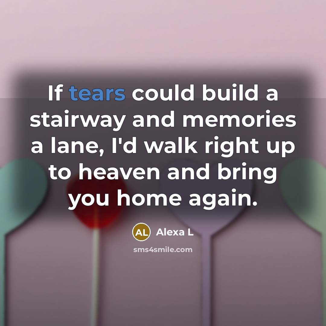 “If tears could build a stairway and memories a lane, I'd walk right up to heaven and bring you home again.” quote by Alexa L