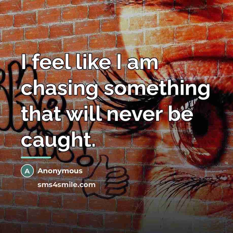 “I feel like I am chasing something that will never…” quote by Anonymous
