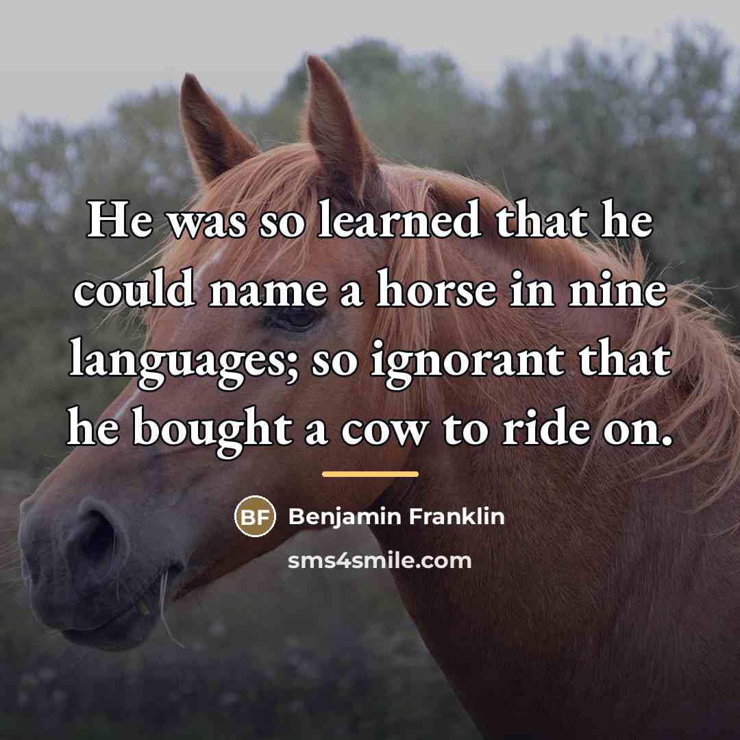 “He was so learned that he could name a horse…” quote by Benjamin Franklin