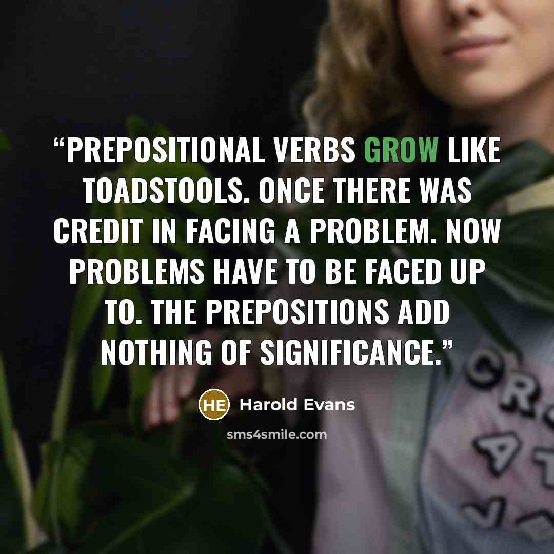 “Prepositional verbs grow like toadstools. Once there was credit in facing a problem. Now problems have to be faced up to. The prepositions add nothing of significance.” quote by Harold Evans