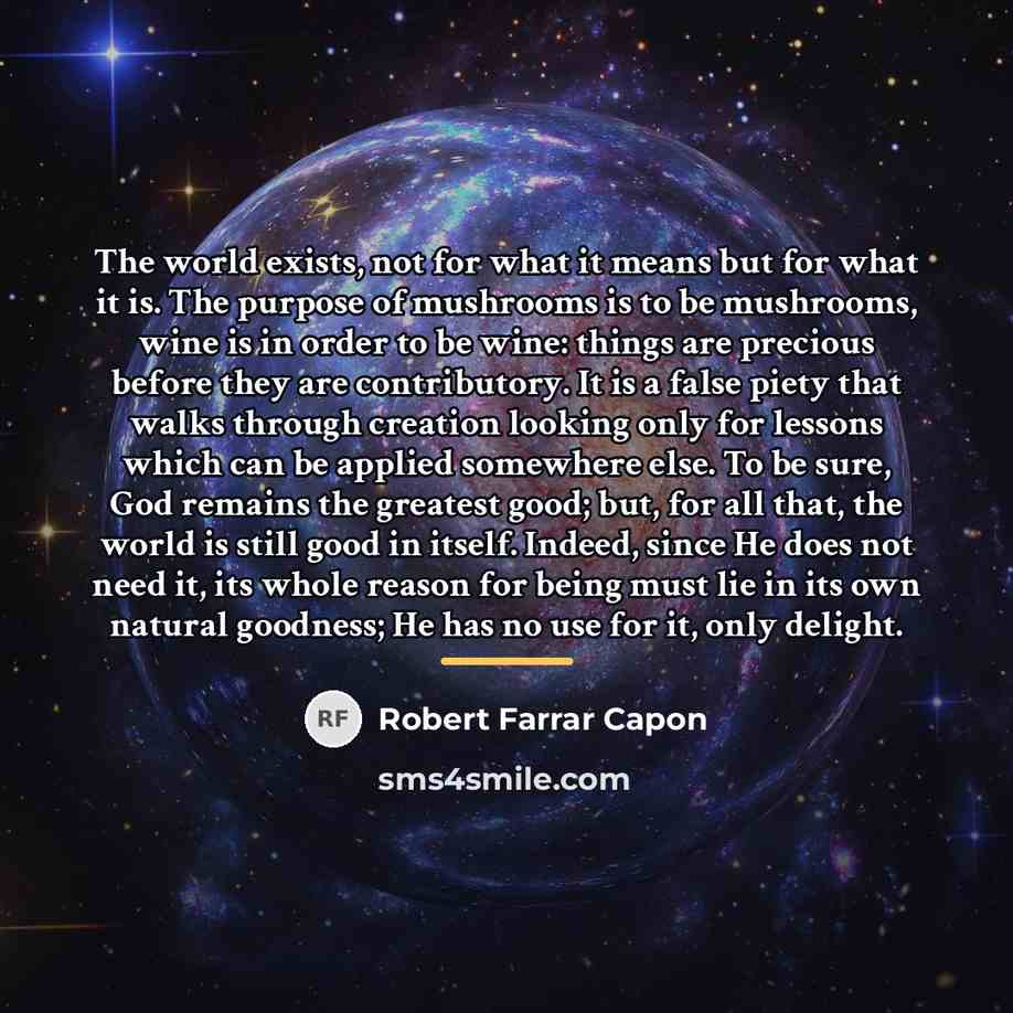 “The world exists, not for what it means but for…” quote by Robert Farrar Capon