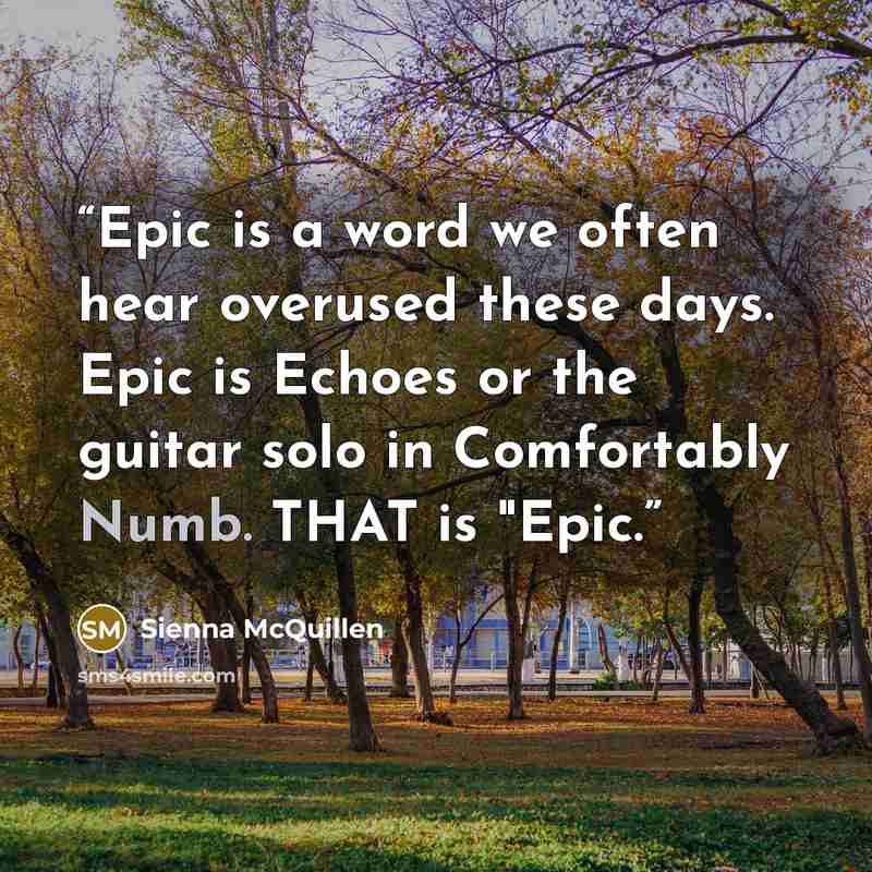 “Epic is a word we often hear overused these days. Epic is Echoes or the guitar solo in Comfortably Numb. THAT is "Epic.” quote by Sienna McQuillen