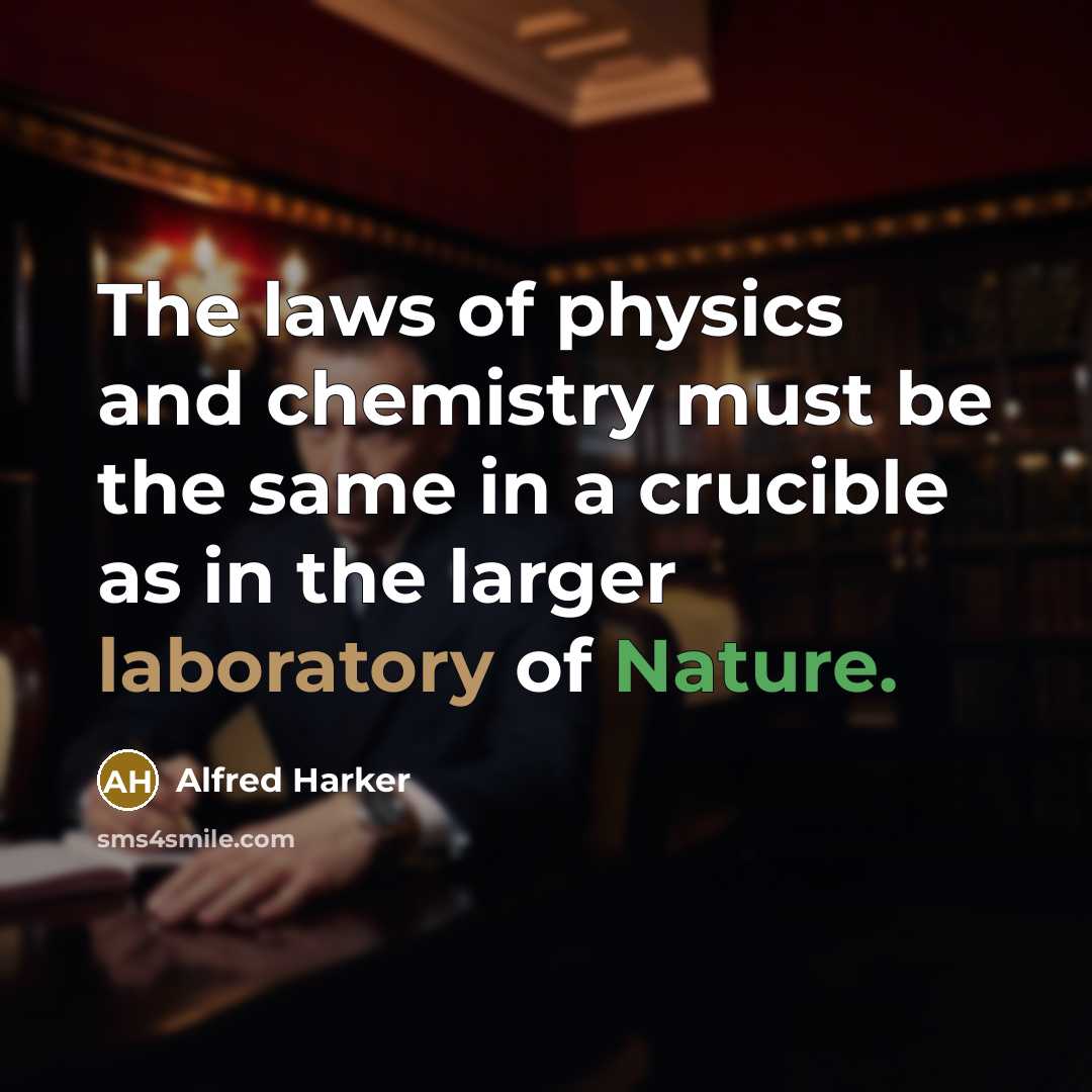 “The laws of physics and chemistry must be the same in a crucible as in the larger laboratory of Nature.” quote by Alfred Harker