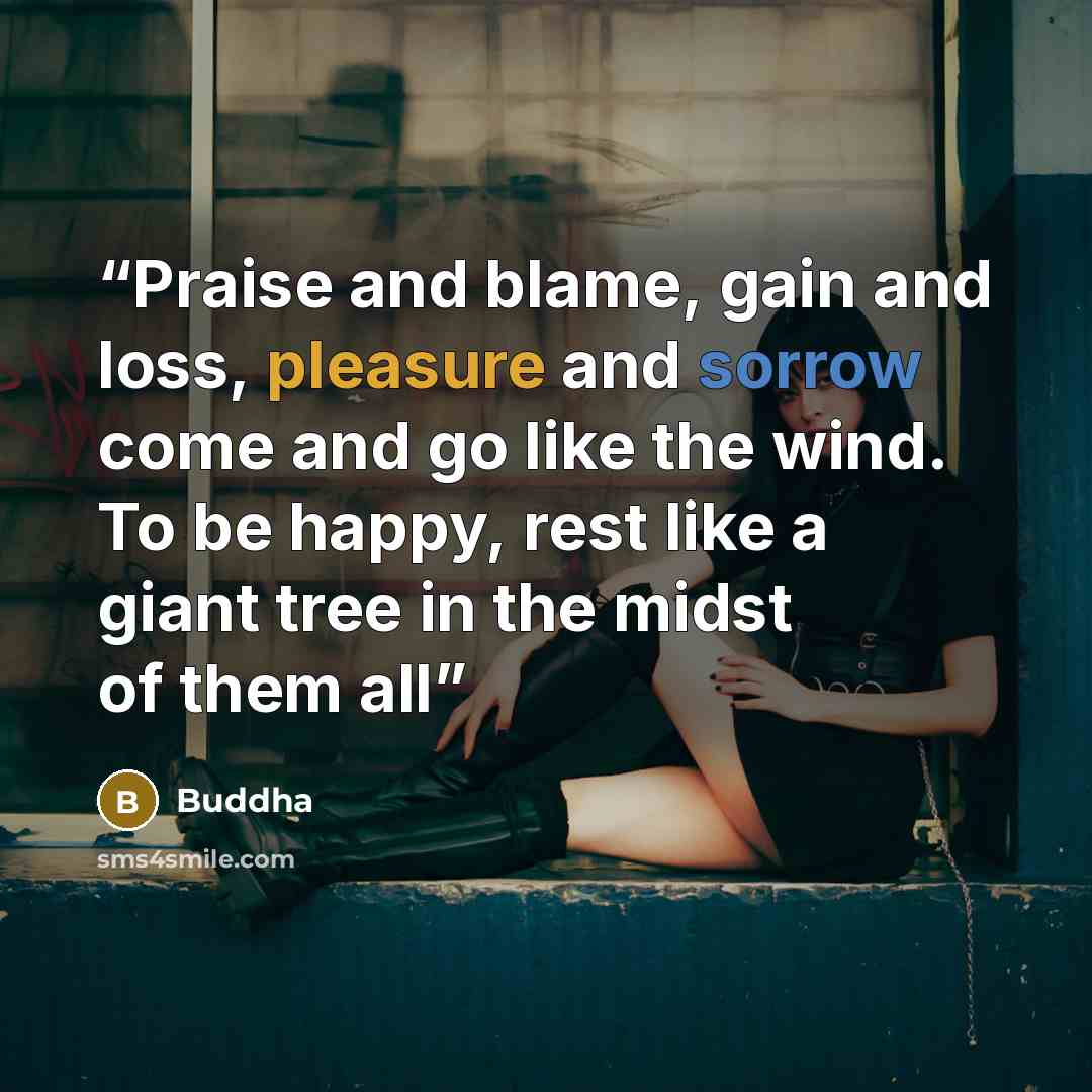 “Praise and blame, gain and loss, pleasure and sorrow come and go like the wind. To be happy, rest like a giant tree in the midst of them all” quote by Buddha