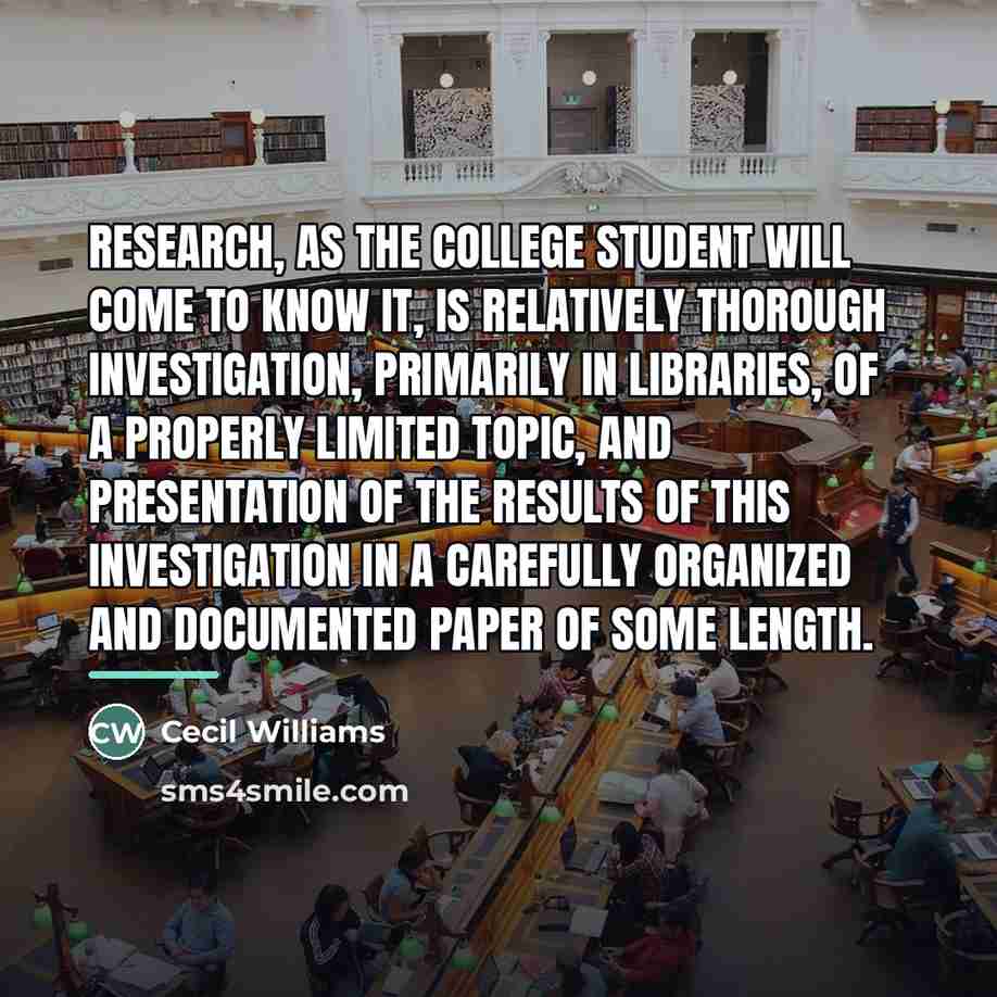 “Research, as the college student will come to know it,…” quote by Cecil Williams