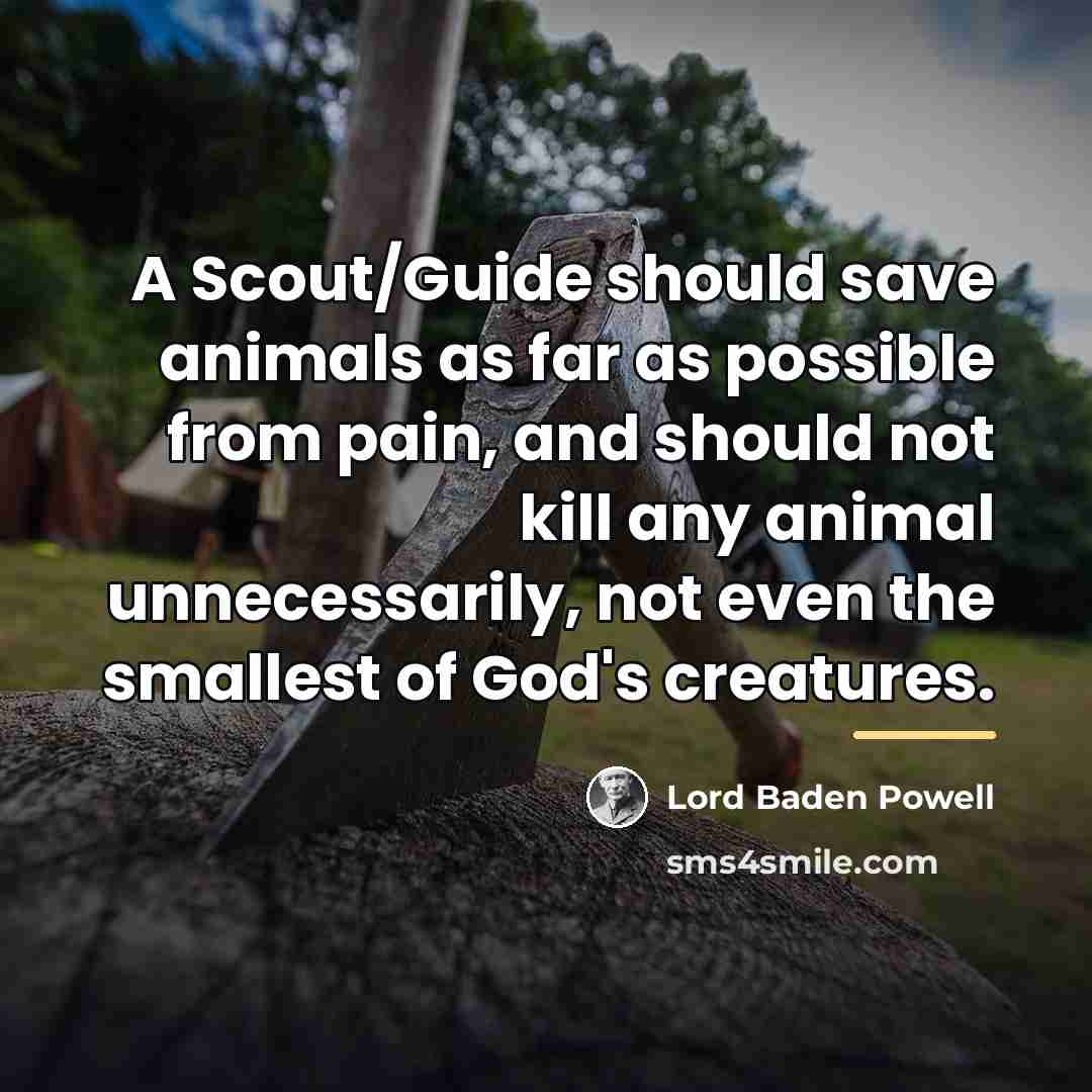 “A Scout/Guide should save animals as far as possible from…” quote by Lord Baden Powell