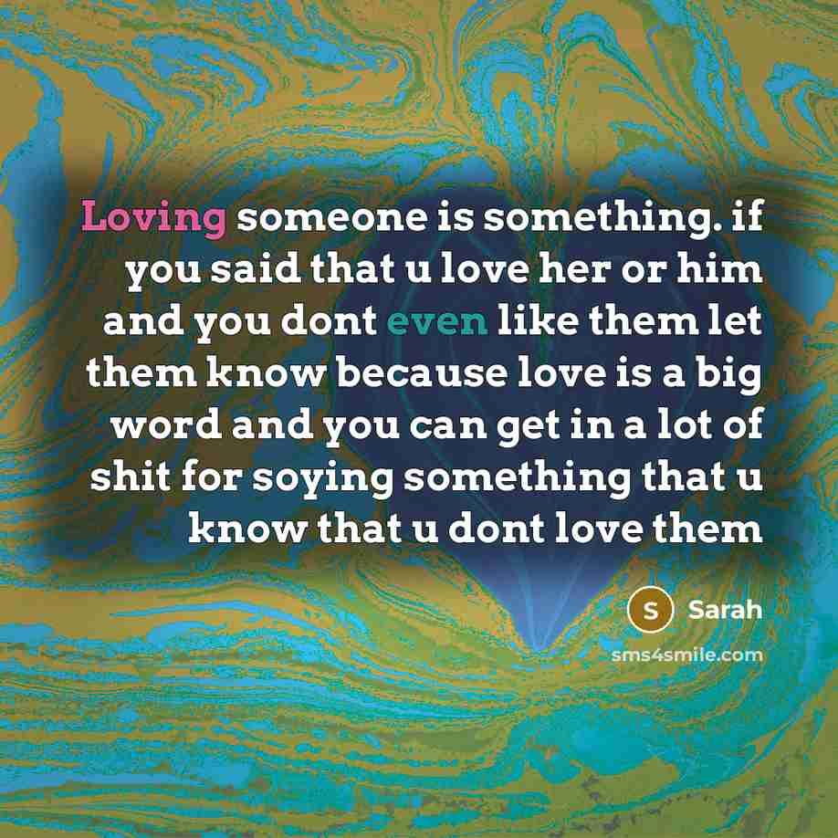 “Loving someone is something. if you said that u love…” quote by Sarah